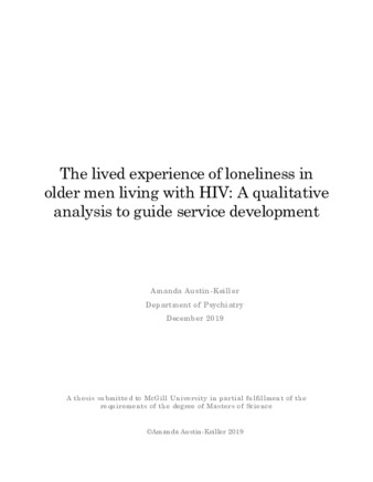 The lived experience of loneliness in older men living with HIV: A qualitative analysis to guide service development thumbnail