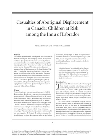 Casualties of Aboriginal Displacement in Canada: Children at Risk among the Innu of Labrador thumbnail