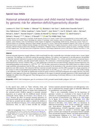 Maternal antenatal depression and child mental health: Moderation by genomic risk for attention-deficit/hyperactivity disorder thumbnail