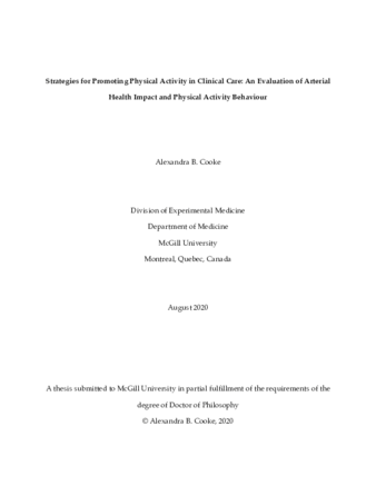 Strategies for promoting physical activity in clinical care: An evaluation of arterial health impact and physical activity behaviour thumbnail