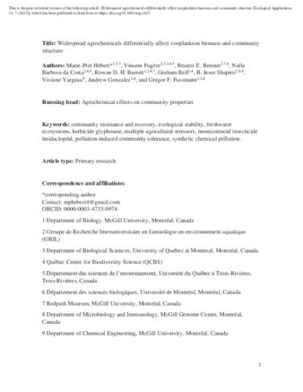 Widespread agrochemicals differentially affect zooplankton biomass and community structure thumbnail