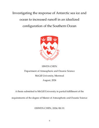 Investigating the response of Antarctic sea ice and ocean to increased runoff in an idealized configuration of the Southern Ocean thumbnail