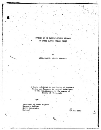Studies on an eastern Ontario isolate of white clover mosaic virus thumbnail