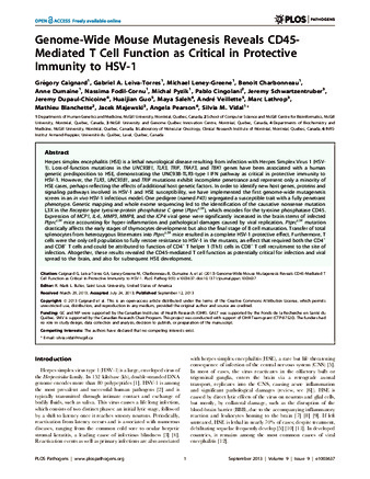 Genome-Wide Mouse Mutagenesis Reveals CD45-Mediated T Cell Function as Critical in Protective Immunity to HSV-1 thumbnail