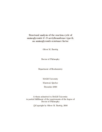 Structural analysis of the reaction cycle of aminoglycoside 6'- N-acetyltransferase type-li, an aminoglycoside- resistance factor thumbnail