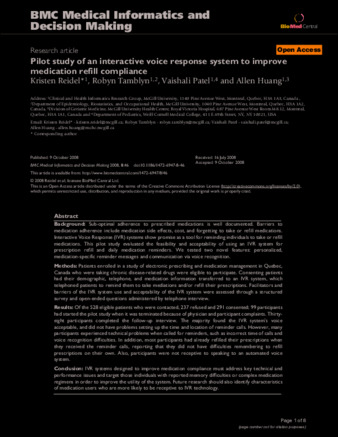 Pilot study of an interactive voice response system to improve medication refill compliance thumbnail