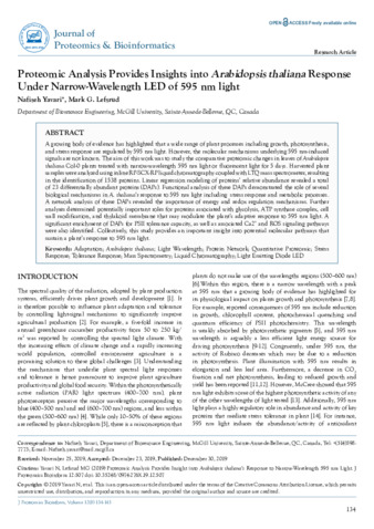 Proteomic Analysis Provides Insights into Arabidopsis thaliana Response Under Narrow-Wavelength LED of 595 nm light thumbnail