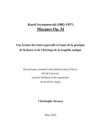 Karol Szymanowski (1882-1937) Masques Op. 34: Une lecture des états expressifs à l’aune de la pratique de la danse et de l’héritage de la tragédie antique thumbnail