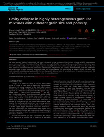 Cavity collapse in highly heterogeneous granular mixtures with different grain size and porosity thumbnail