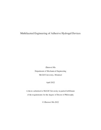 Multifaceted engineering and functionalization of tough adhesive hydrogels and devices thumbnail