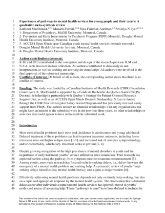 Experiences of pathways to mental health services for young people and their carers: a qualitative meta-synthesis review thumbnail