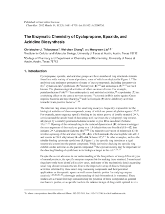 The Enzymatic Chemistry of Cyclopropane, Epoxide, and Aziridine Biosynthesis thumbnail