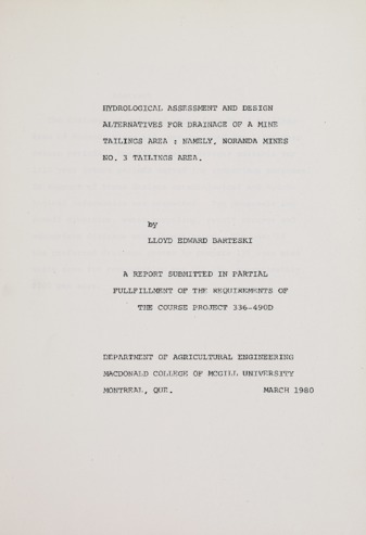 Hydrological Assessment and Design Alternatives for Drainage of a Mine Tailings Area: Namely, Noranda Mines No. 3 Tailings Area thumbnail