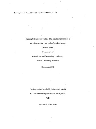 Walking between two worlds : the bicultural experience of second-generation East Indian Canadian women thumbnail