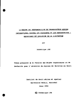 Le regime de responsabilité du transporteur aerien international envers les passagers et les marchandises : mecanismes et evolution de la limitation thumbnail
