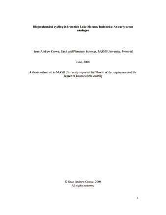 Biogeochemical cycling in iron-rich Lake Matano, Indonesia: An early ocean analogue thumbnail