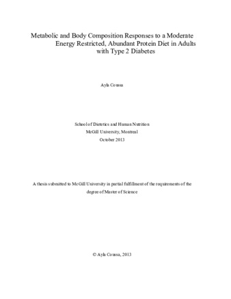 Metabolic and body composition responses to a moderate energy restricted, abundant protein in adults with Type 2 diabetes thumbnail
