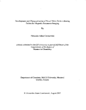 Development and characterization of novel nitric oxide-releasing probes for magnetic resonance imaging thumbnail