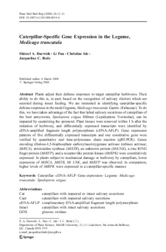 Caterpillar-Specific Gene Expression in the Legume, Medicago truncatula thumbnail