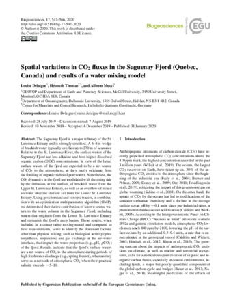 Spatial variations in CO2 fluxes in the Saguenay Fjord (Quebec, Canada) and results of a water mixing model thumbnail