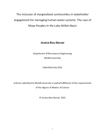 The inclusion of marginalized communities in stakeholder engagement for managing human-water systems: the case of Maya Peoples in the Lake Atitán Basin, Guatemala thumbnail