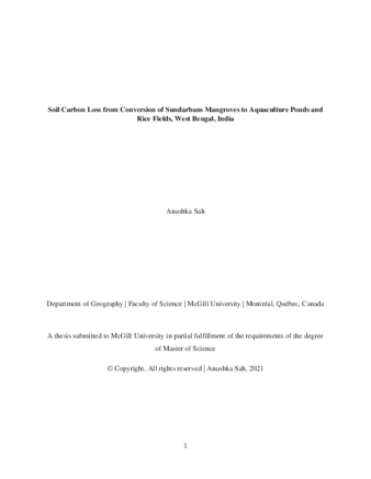 Soil carbon loss from conversion of Sundarbans mangroves to aquaculture ponds and rice fields, West Bengal, India thumbnail