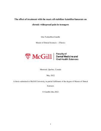 The effect of treatment with the mast cell stabilizer ketotifen fumarate on chronic widespread pain in teenagers thumbnail