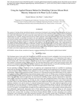 Using the applied element method for modelling calcium silicate brick masonry subjected to in-plane cyclic loading thumbnail