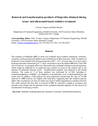 Removal and transformation products of ibuprofen obtained during ozonation and sonication thumbnail