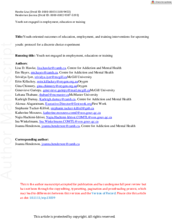 Youth-oriented outcomes of education, employment and training interventions for upcoming youth: Protocol for a discrete choice experiment thumbnail