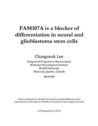 FAM107A is a blocker of differentiation in neural and glioblastoma stem cells thumbnail