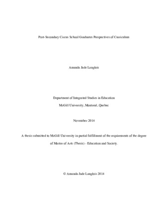 Post-Secondary circus school graduates perspectives of curriculum thumbnail