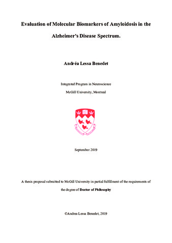 Evaluation of  molecular biomarkers of Amyloidosis in the Alzheimer's Disease Spectrum thumbnail