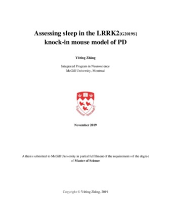 Assessing sleep in the LRRK2 [G2019S] knock-in mouse model of PD thumbnail