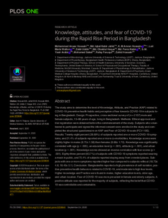 Knowledge, attitudes, and fear of COVID-19 during the Rapid Rise Period in Bangladesh thumbnail