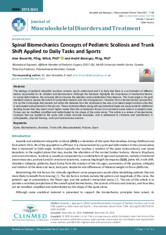 Spinal Biomechanics Concepts of Pediatric Scoliosis and Trunk Shift Applied to Daily Tasks and Sports thumbnail