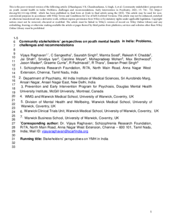 Community stakeholders' perspectives on youth mental health in India: Problems, challenges and recommendations thumbnail
