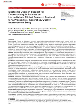 Electronic Decision Support for Deprescribing in Patients on Hemodialysis: Clinical Research Protocol for a Prospective, Controlled, Quality Improvement Study thumbnail