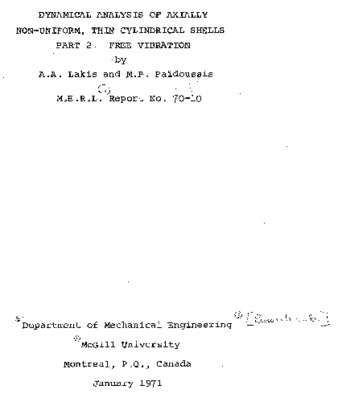 Dynamical analysis of axially non-uniform thin cylindrical shells. Part 2. Free vibration thumbnail