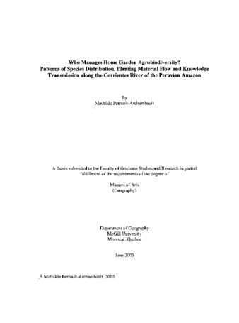 Who manages home garden agrobiodiversity? : patterns of species distribution, planting material flow and knowledge transmission along the Corrientes River of the Peruvian Amazon thumbnail