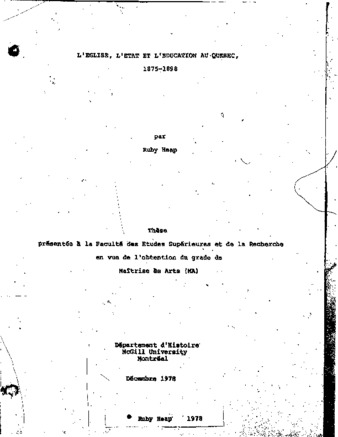 L'église, l'état et l'éducation au Québec, 1875-1898 thumbnail