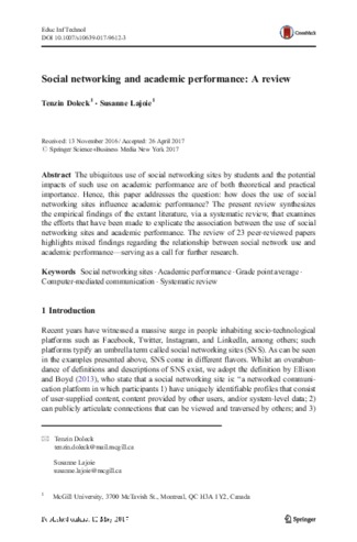 Social networking and academic performance: A review thumbnail