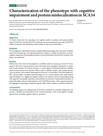 Characterization of the phenotype with cognitive impairment and protein mislocalization in SCA34 thumbnail