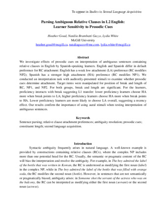 Parsing Ambiguous Relative Clauses in L2 English: Learner Sensitivity to Prosodic Cues thumbnail