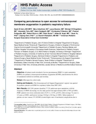 Comparing percutaneous to open access for extracorporeal membrane oxygenation in pediatric respiratory failure thumbnail