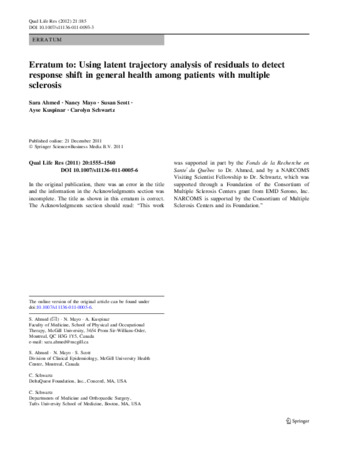 Erratum to: Using latent trajectory analysis of residuals to detect response shift in general health among patients with multiple sclerosis thumbnail