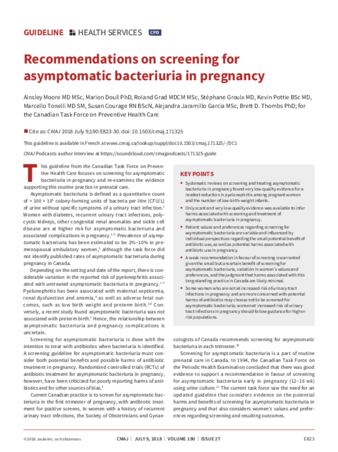 Recommendations on screening for asymptomatic bacteriuria in pregnancy thumbnail