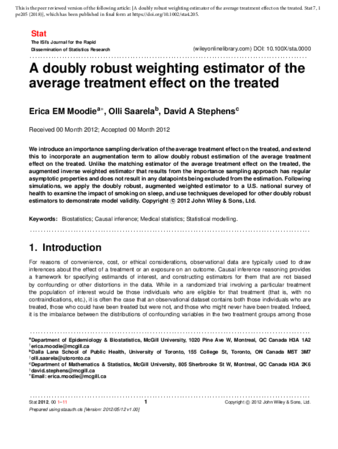 A doubly robust weighting estimator of the average treatment effect on the treated thumbnail