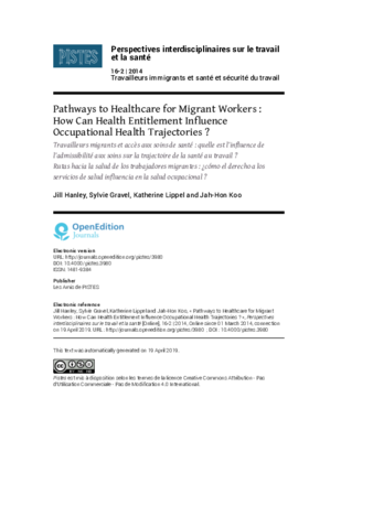 Pathways to Healthcare for Migrant Workers : How Can Health Entitlement Influence Occupational Health Trajectories ? thumbnail