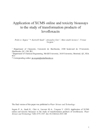 Application of XCMS online and toxicity bioassays to the study of transformation products of levofloxacin thumbnail